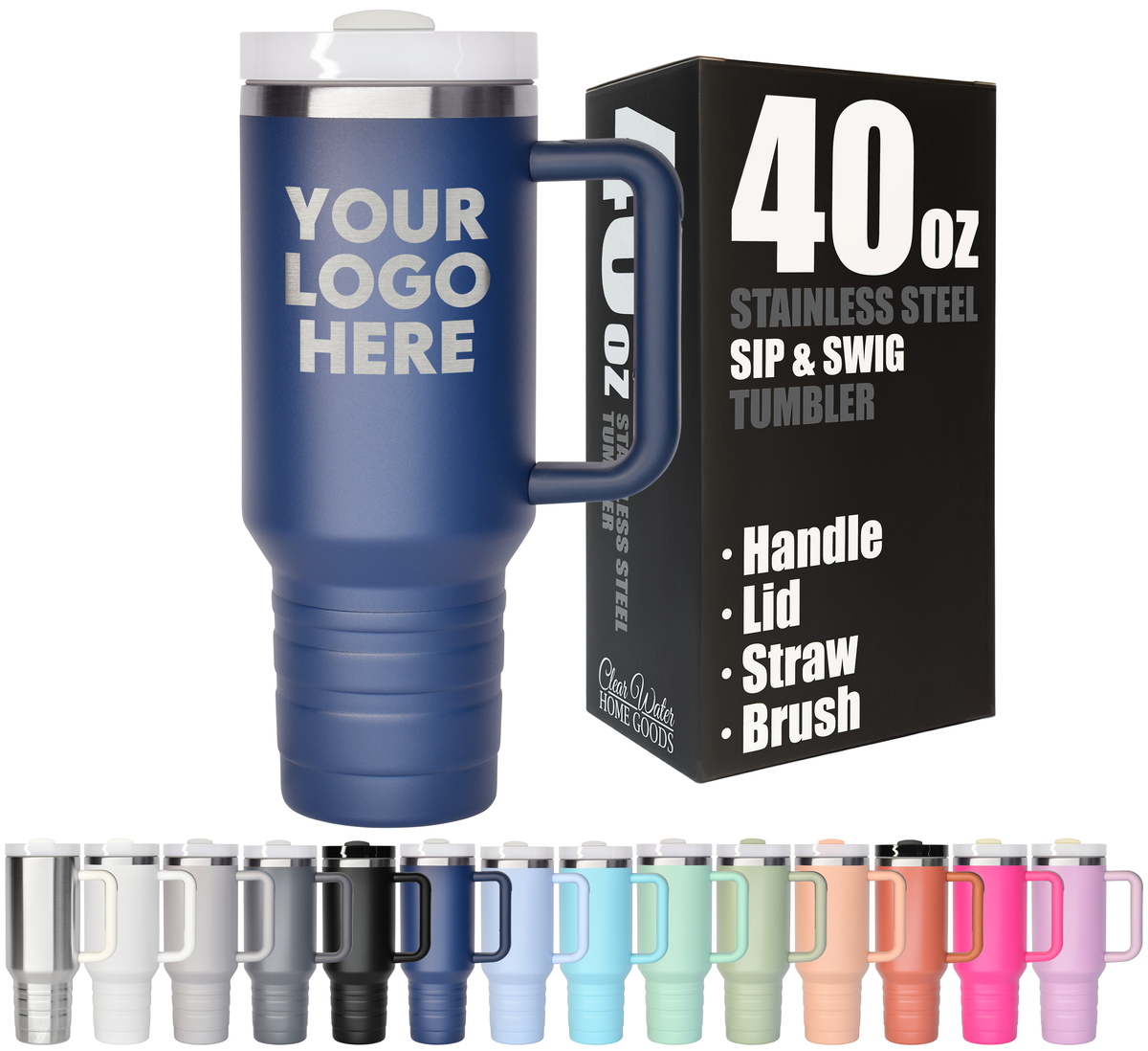 40 oz Travel Mug with Straw & Handle - Custom Engraved